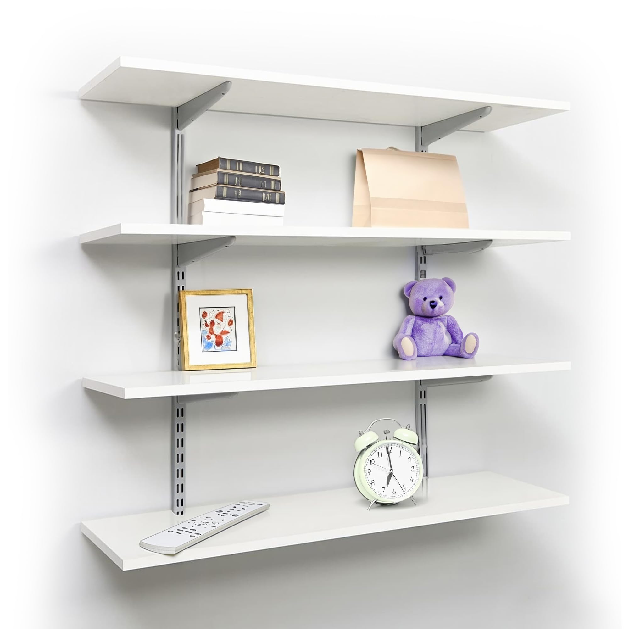 Horison Industries Wall Shelving Unit, Wall Mounted Shelving, Floating Shelves For Wall - 1000x1000x400mm Steel Wall Shelf, White Floating Shelfs, Wall Shelves, Twin Slot Shelving Kits with 4 Shelves