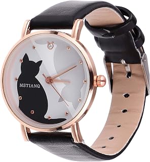 Watch Girl Watch Cartoon Cat Lovely Watch Digital Watch Quartz Children Watches with Zinc Alloy Dial Case Leather Strap Cartoon Cat Pattern Children Watch (Blazk)