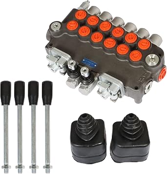 Hydraulic Directional Double Acting Control Monoblock Valve, 6 Spool 21GPM SAE Ports 2 Joystick Hydraulic Directional Control Valve 3625 PSI Fit for Small Tractors Loaders Etc