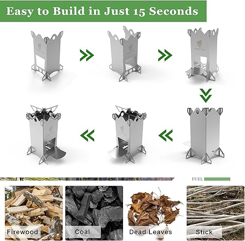 Miniatura 2 de GEERTOP Estufa de cohete de campamento para quema de madera, portátil, de acero inoxidable, accesorios para supervivencia de emergencia, senderismo,