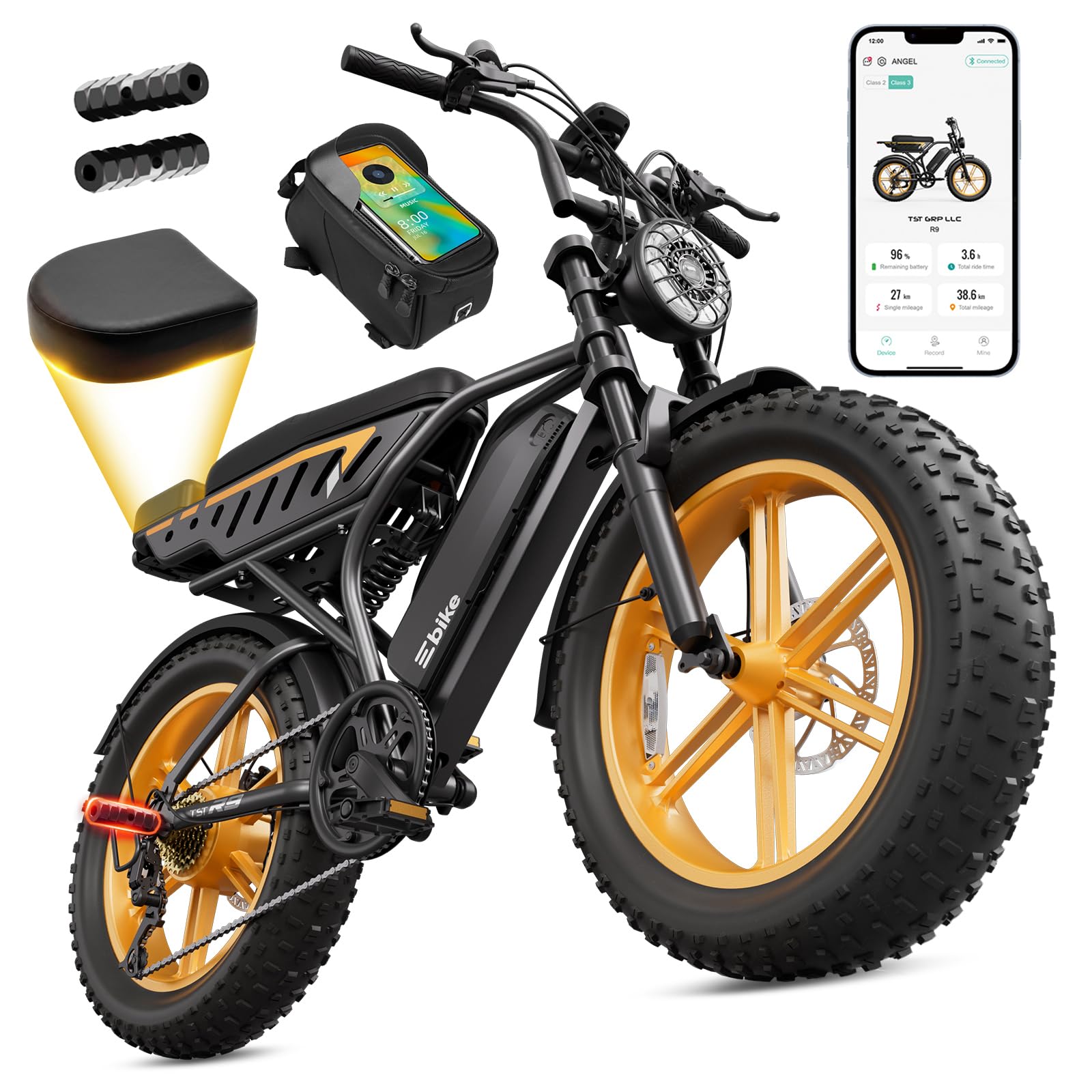 TST Electric Bike 48V 15/30Ah Battery, 2000W Peak Motor, 20 * 4.0 Fat Tire