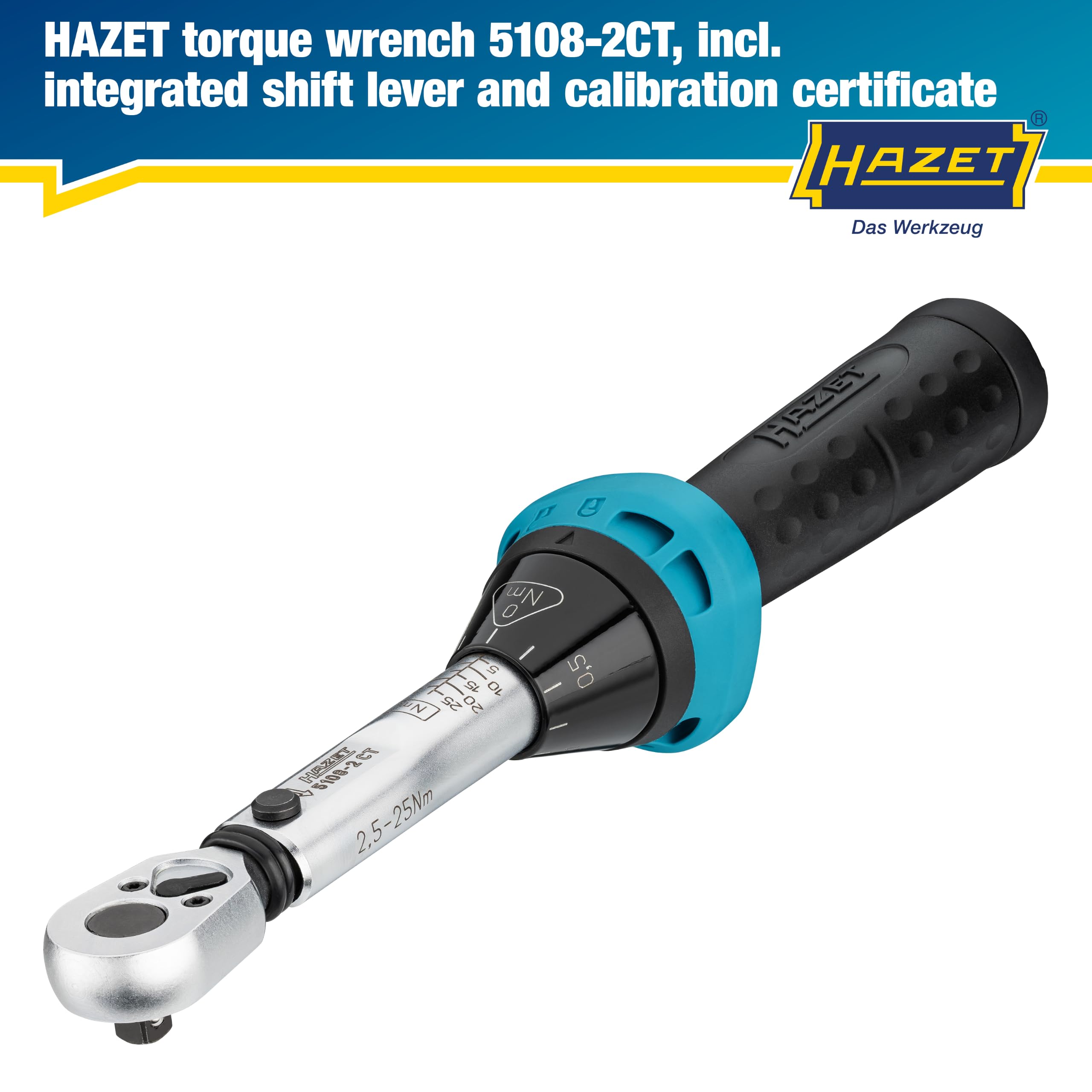 HAZET Torque wrench 5108-2CT for bicycles I Output: 6.3 mm (1/4 inch), Tolerance: 4%, 2.5-25 Nm, Fine Scale I Reversible Ratchet, for Bicycles I Tool for Racing Bike, 232 mm DIY & Tools