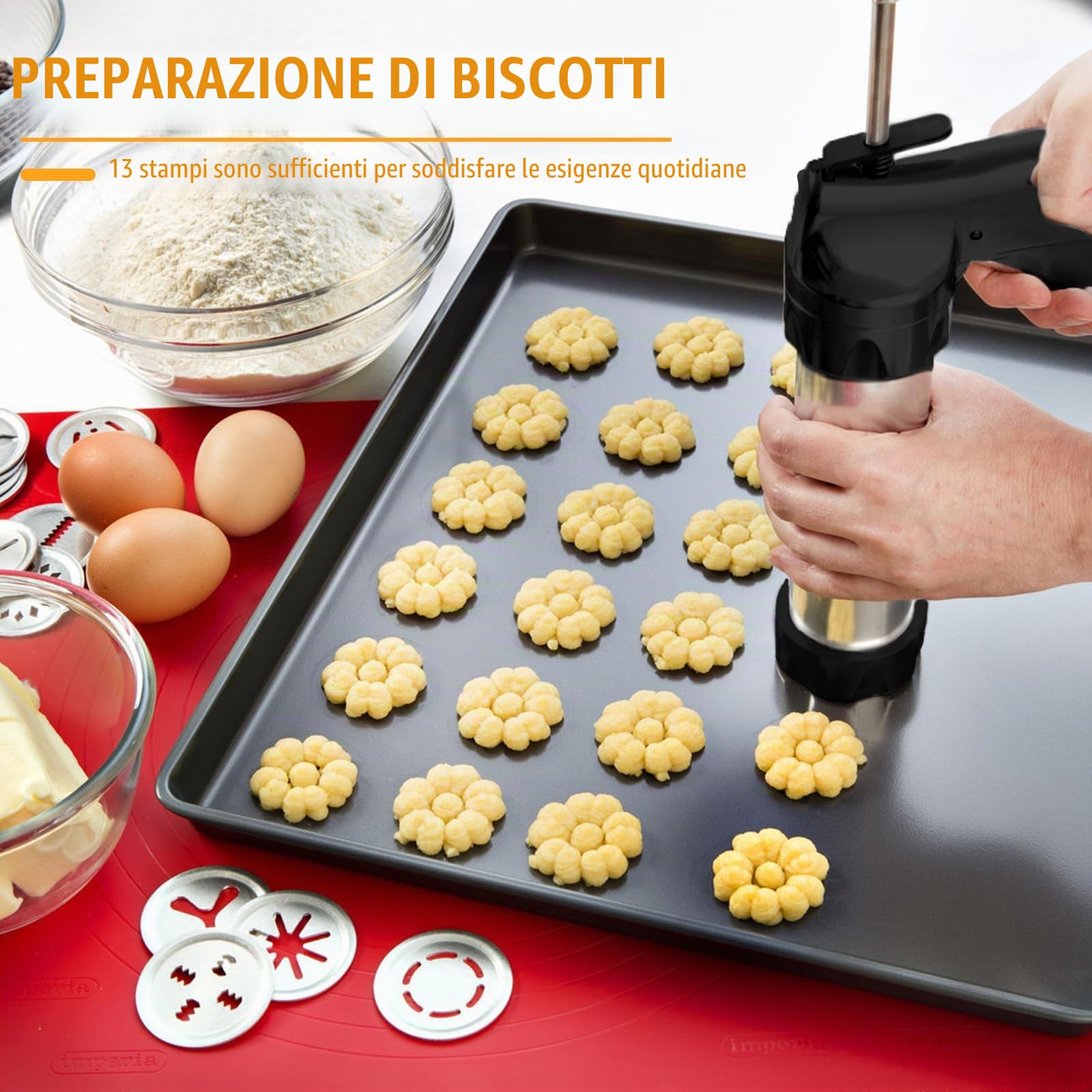 Pressa per Biscotti, Pistola per Dolci In Acciaio Inox Spara Biscotti Professionali con 16 Sagome, 8 Beccucci, Sacchetto in TPU e Spazzola per la Pulizia Pressa per Biscotti per Torte