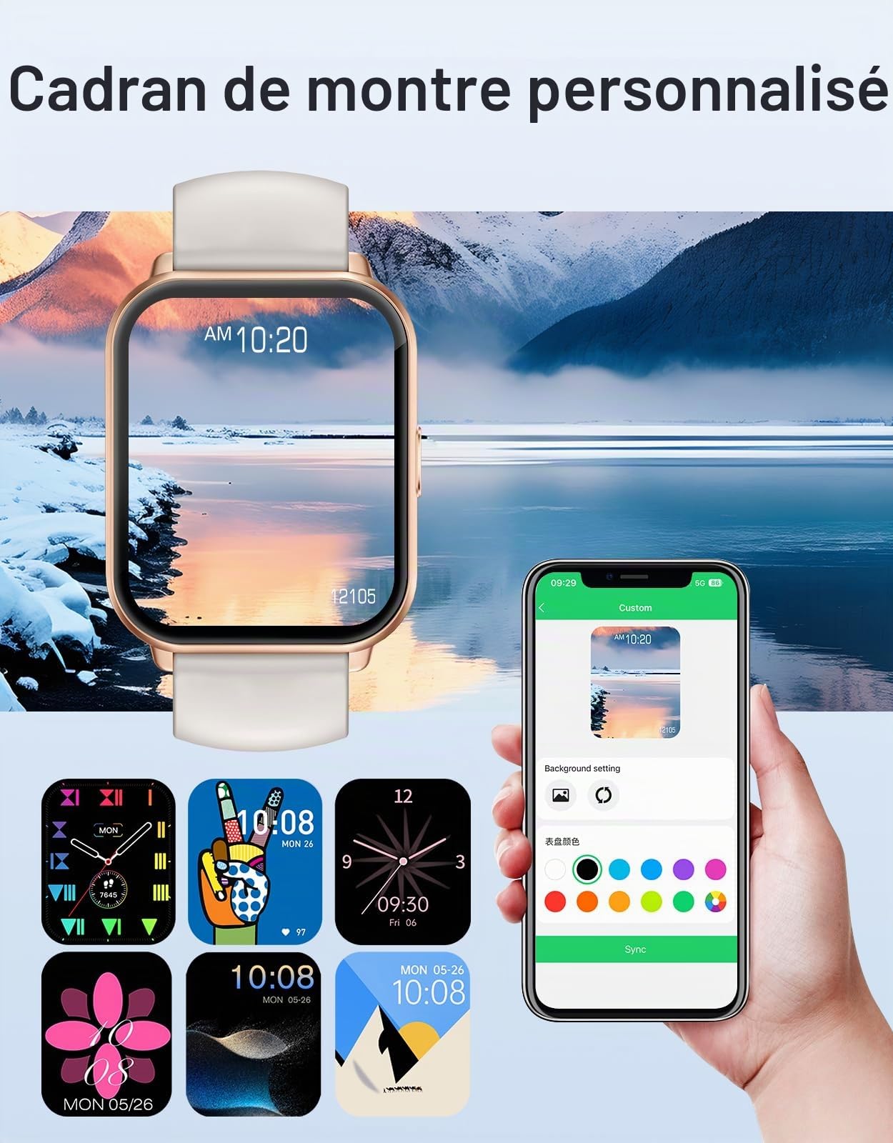 Montre Connectée Femme Homme Smartwatch Bluetooth pour Android iOS Podometre Montre Sport Cardiofrequencemetre Trackers d'activité Montre Intelligente Etanche IP68 Menstruel Musique Contrôle