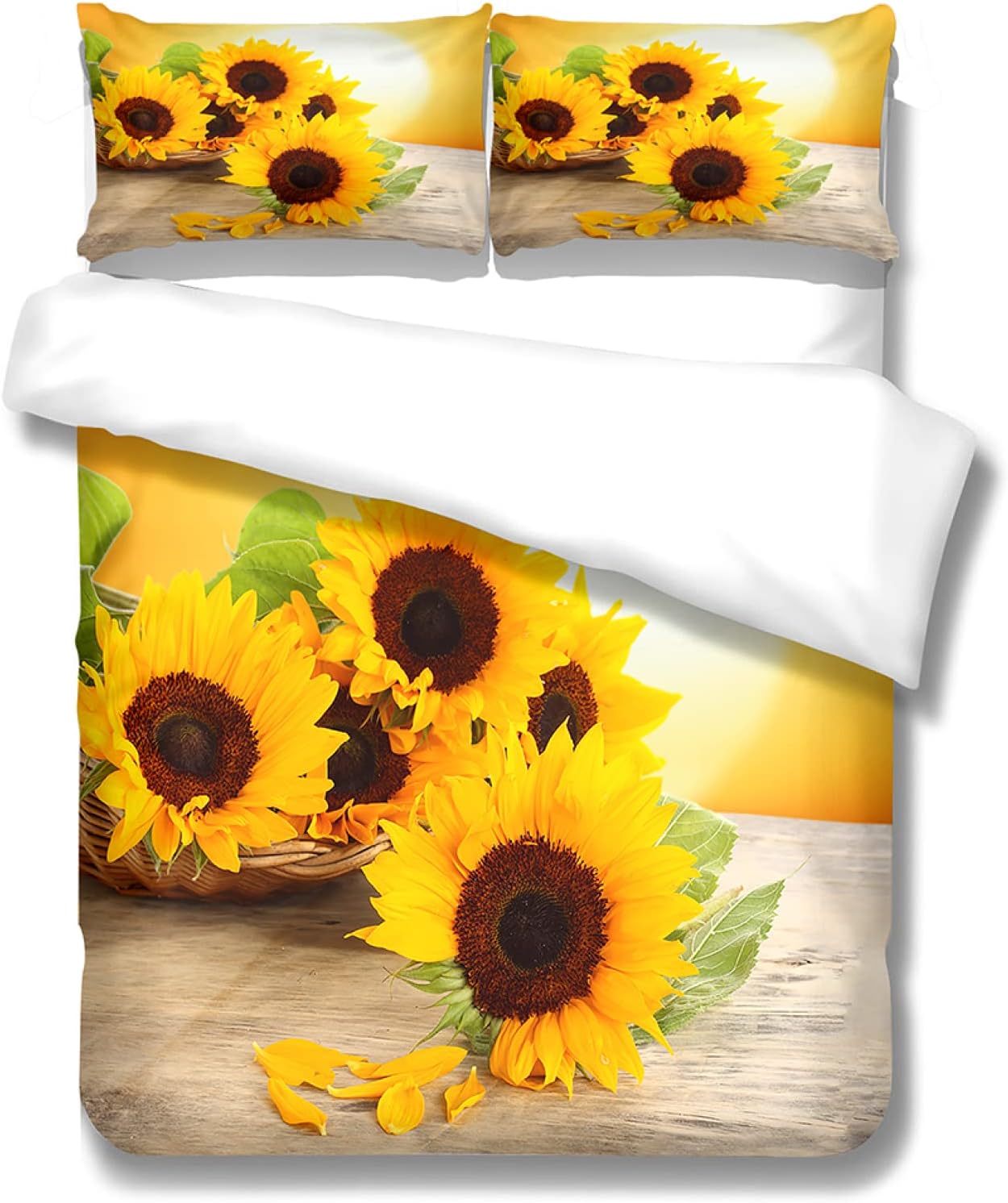 Csuper Funda Nórdica De La Serie De Girasoles con Impresión Digital 3D Ropa De Cama Lavable A Máquina con Cremallera Invisible Adecuado para El Edredón Amarillo del Hotel del Dormitorio del Hogar