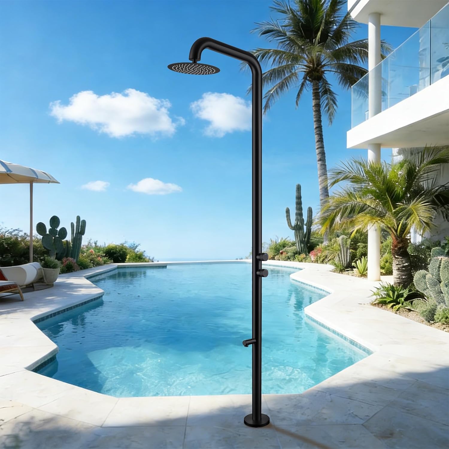 Freestanding Outdoor Shower with Foot Wash,316 Marine Grade Stainless Steel Matte Black Outdoor Shower Kit,Outside Shower with 10'' Rain Shower Head,Outdoor Shower Fixture for Beach Poolside