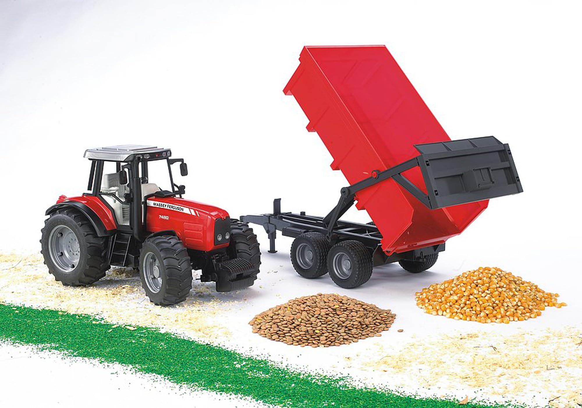 bruder 02045 - Massey Ferguson 7480 con rimorchio ribaltabile a vasca | Trattore con rimorchio ribaltabile, agricoltura, scala 1:16