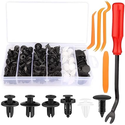 Nasmodo 100 pcs Car Fastener Bumper Clip & 12 pcs car Trim Removal Tools kit Rivets Auto Retainer Push Fastener, Dashboard Car Repair Kit (100 pcs car fastner Bumper Clips)