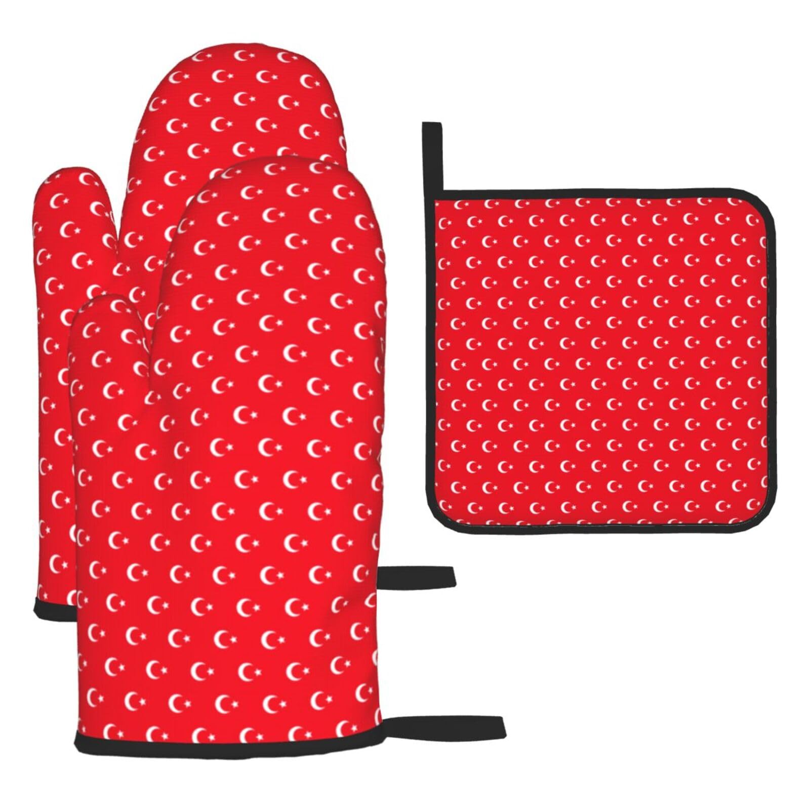 Yyoretp Black Flag Of Turkey Print Oven Mitts And Potholders Bbq Gloves-Oven Mitts And Pot Holders For Cooking Baking