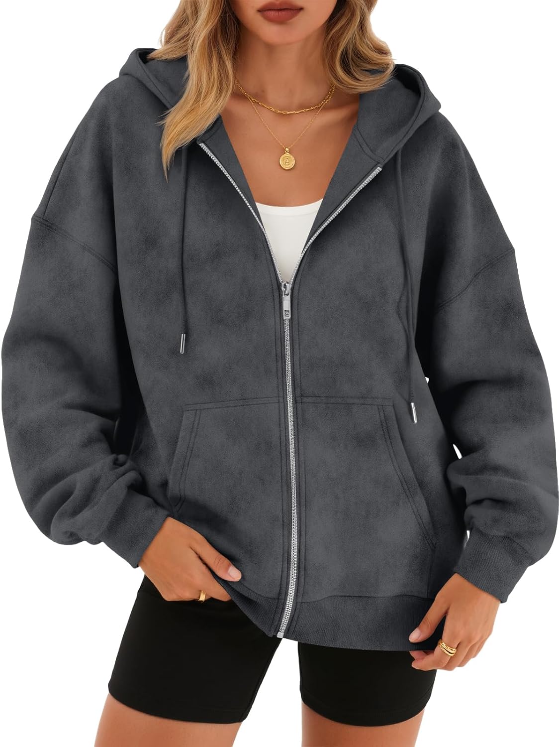 Trendy Queen Zip Up Hoodies for Women Oversized Acid Wash Sweatshirt Winter Fashion Jacket Cute Y2k Fall teen girls pullover