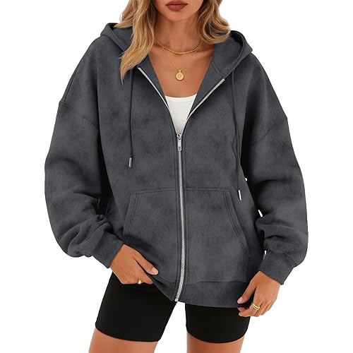 Trendy Queen Zip Up Hoodies for Women Acid Wash Oversized Sweatshirt Fall Fashion Jacket Cute Y2k Winter teen girls pullover