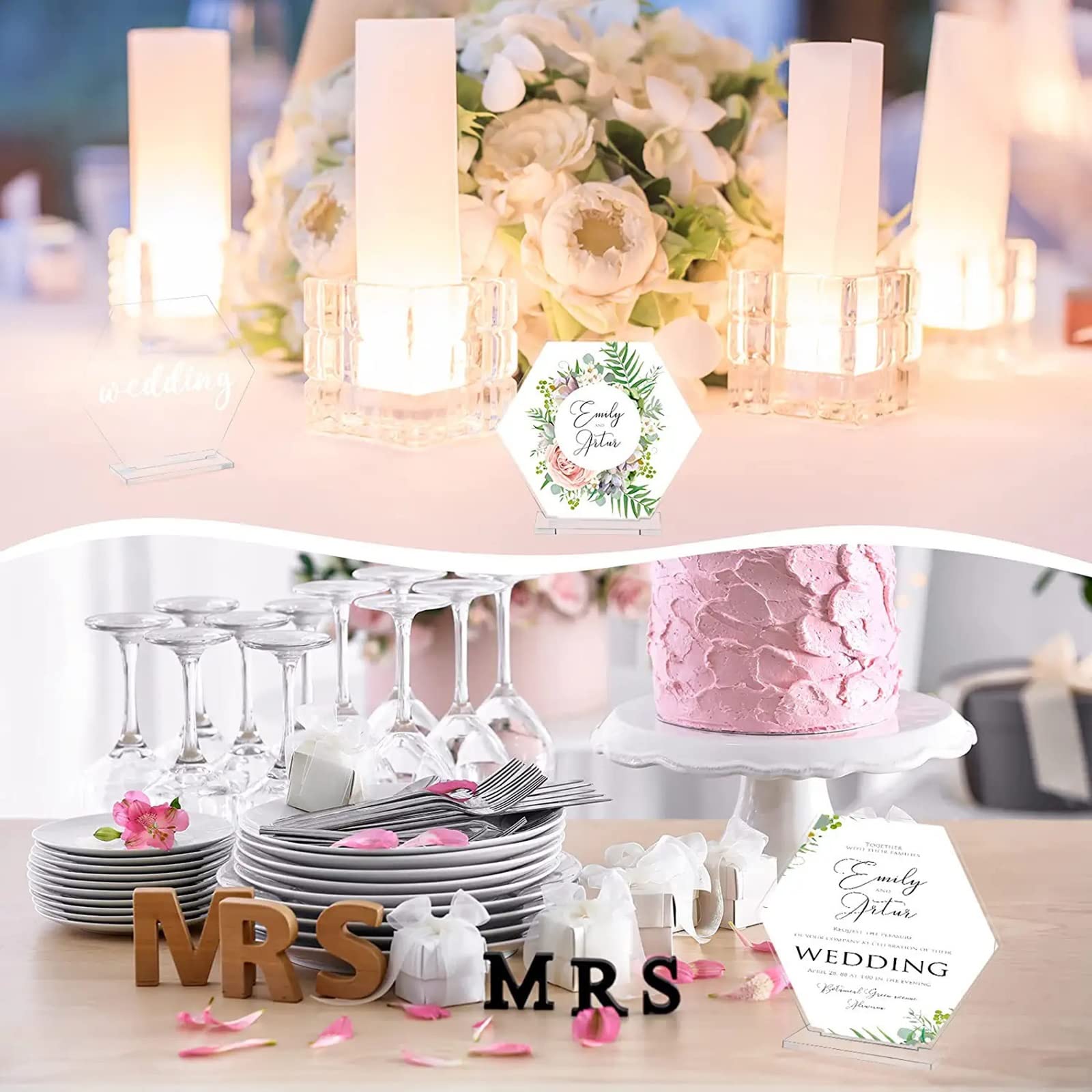 Klares sechseckiges Acryl-Tischschild, Hochzeitsempfang, Tischnummern, klare Tischnummernschilder mit Ständern, für Dekoration, Party, Jubiläums-Platzkarten (Color : 1 to 144, Size : L:10cmxW:11cm)