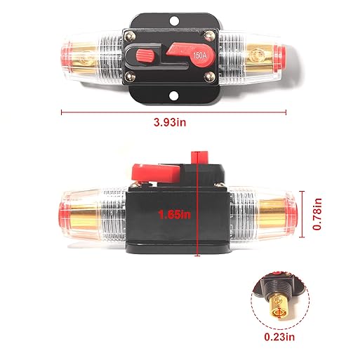 Miniatura 8 de Disyuntor de audio de automóvil en línea de 100 A, 2 unidades, 12-24 V CC con reinicio manual, para audio de automóvil, interruptor estéreo de