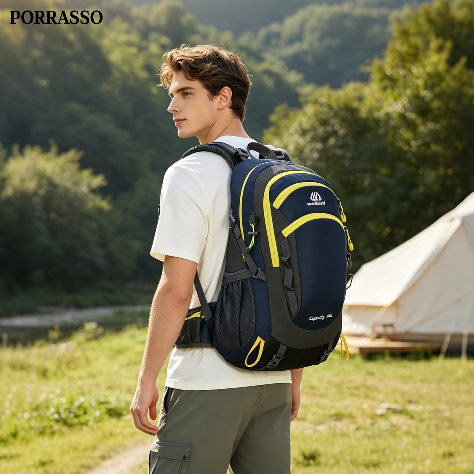Zaino Trekking 40L Zaino Impermeabile Outdoor con Cinghie di Fissaggio Esterne Ampio Zaini Viaggio per Escursioni Campeggio Gite del Fine Settimana Blu Scuro