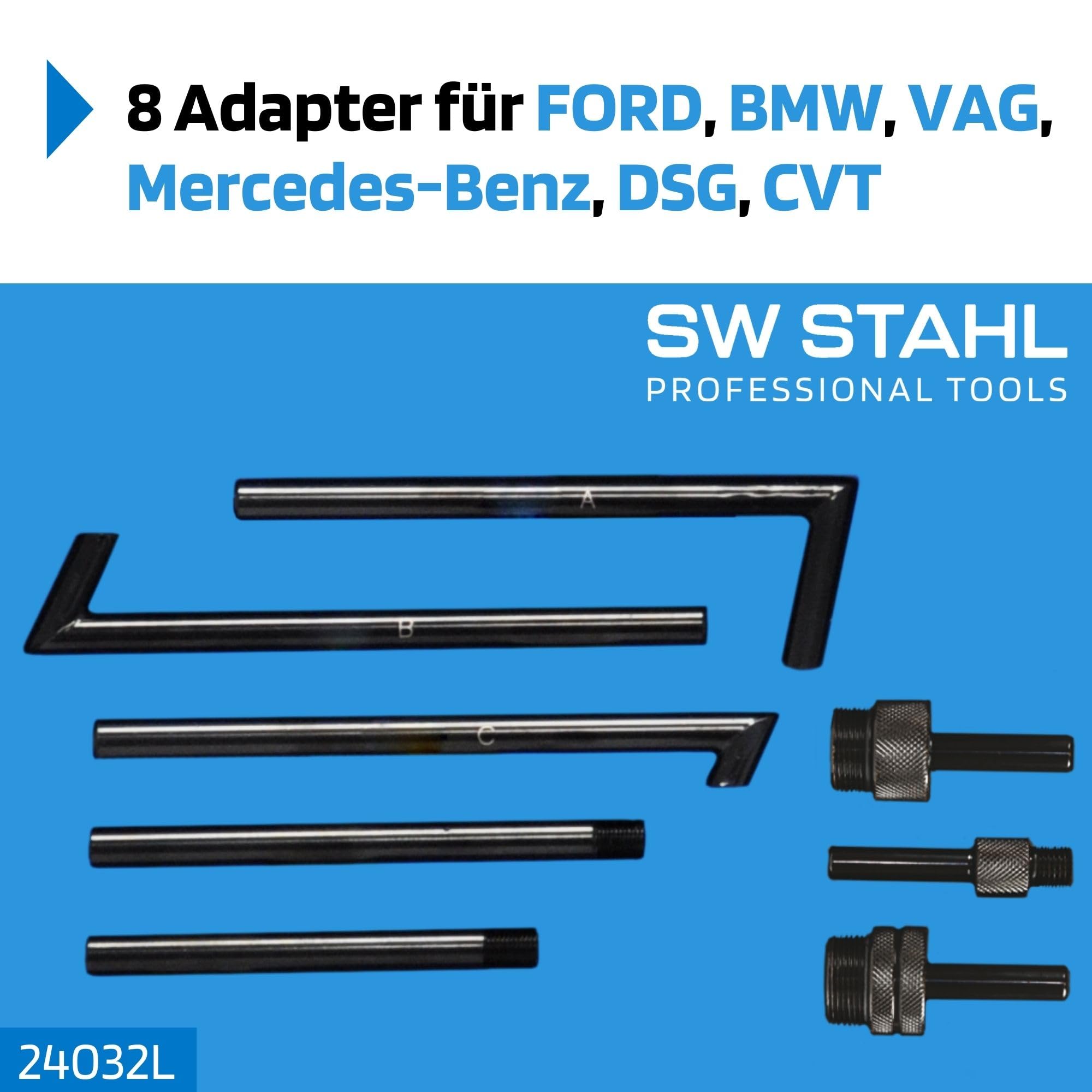 SW-Stahl 24032L Zestaw do Napełniania Oleju Przekładniowego, 7.5 l | Pompa do wymiany oleju w skrzyni biegów, 11-częściowy komplet z 8 adapterami, do serwisu olejowego silnika i przekładni