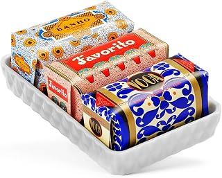Claus Porto - 3 Deco Mini Soaps + Soap Dish Gift Set | Rich, Smooth, Creamy Hand Soap | Handcrafted, Aromatic, Luxurious, House Warming Gift (50g each)