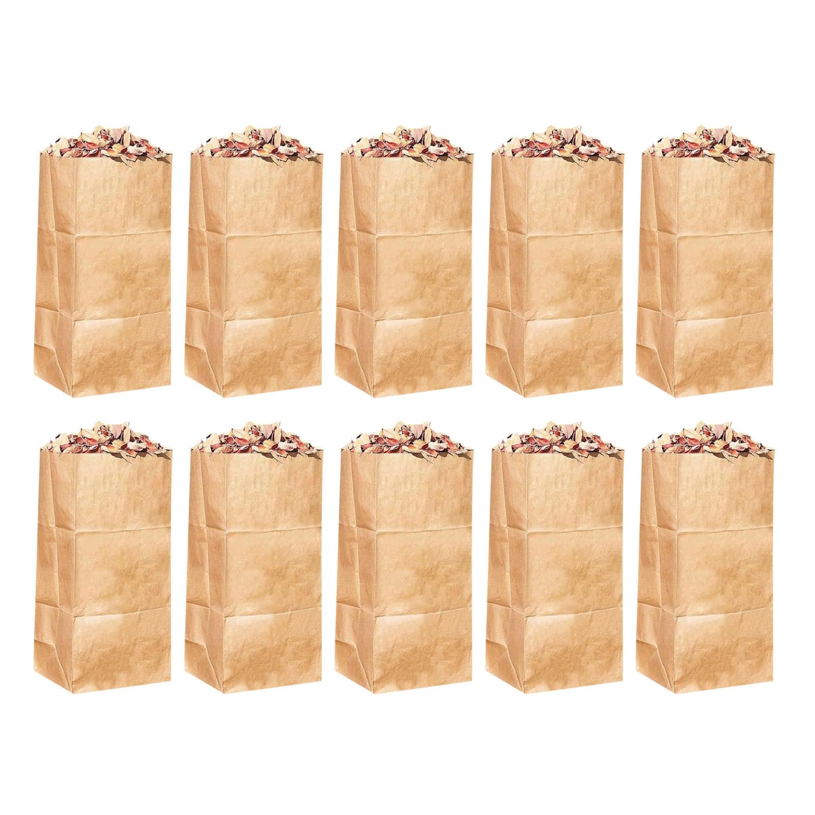 Lot de 10 sacs poubelle recyclables à fond carré solides et grands sacs à feuilles pour feuilles et débris et courses Décomposables