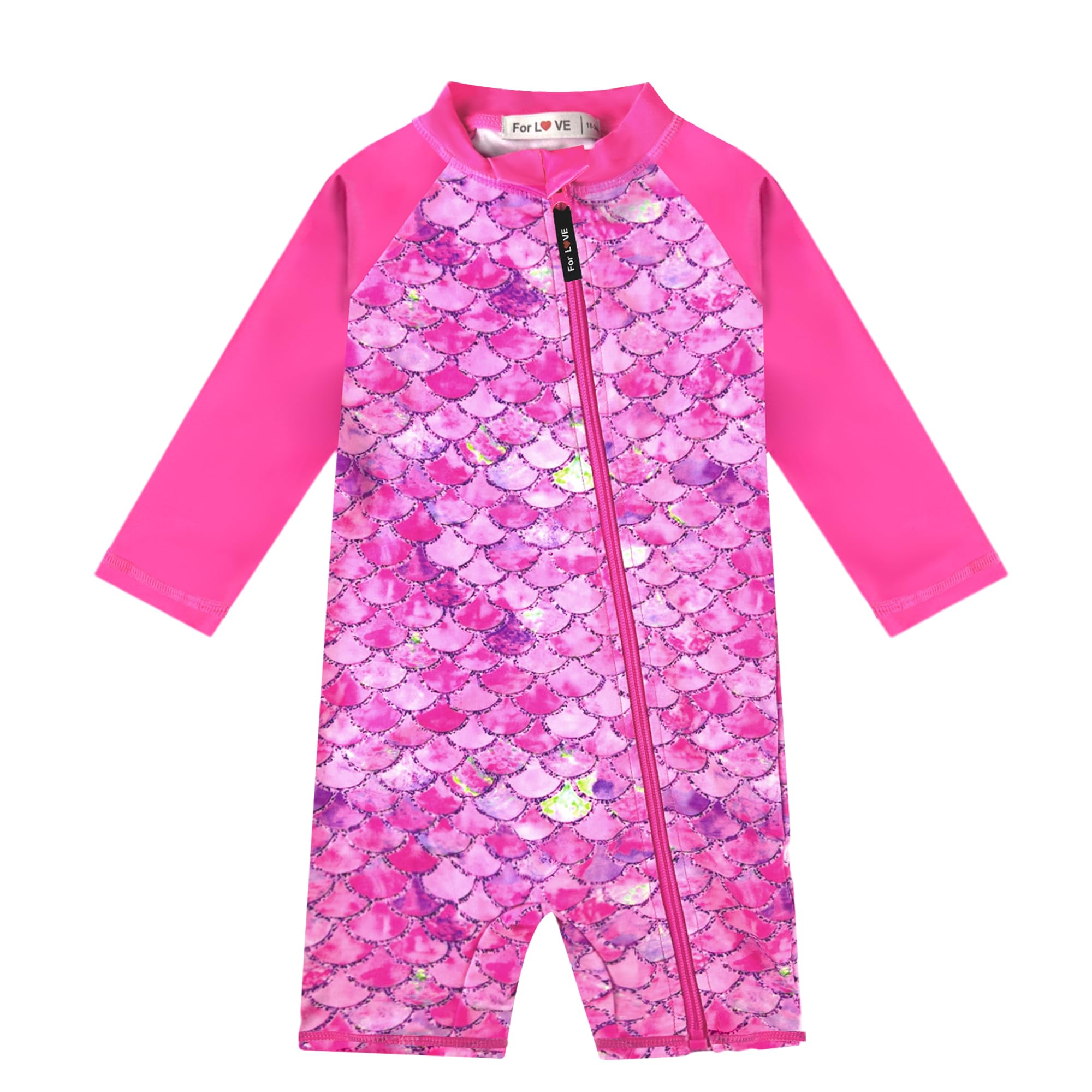 weVSwe Infant Swimsuit Girl Sun Protection Uv Suit Toddler Baby Swimsuit Girl Long Sleeve with Zipper Rose Red Fish Scales 6-12 Months