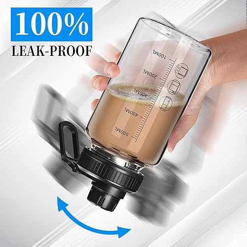 Miniatura 5 de Botella agitadora de vidrio, 22 onzas, sin BPA, sin olor, con bola de acero inoxidable 304 y cepillo de limpieza extraíble para mezclas de proteínas