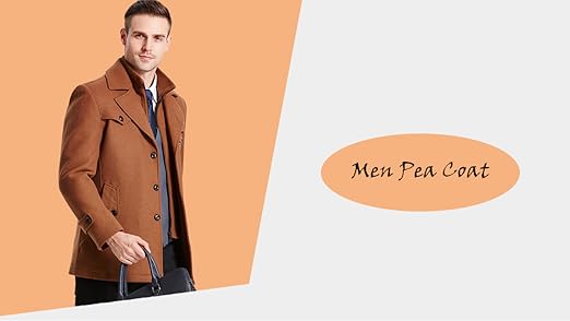 FTCayanz Men's Wool Coat Winter Slim Fit Pea Coats Single Breasted