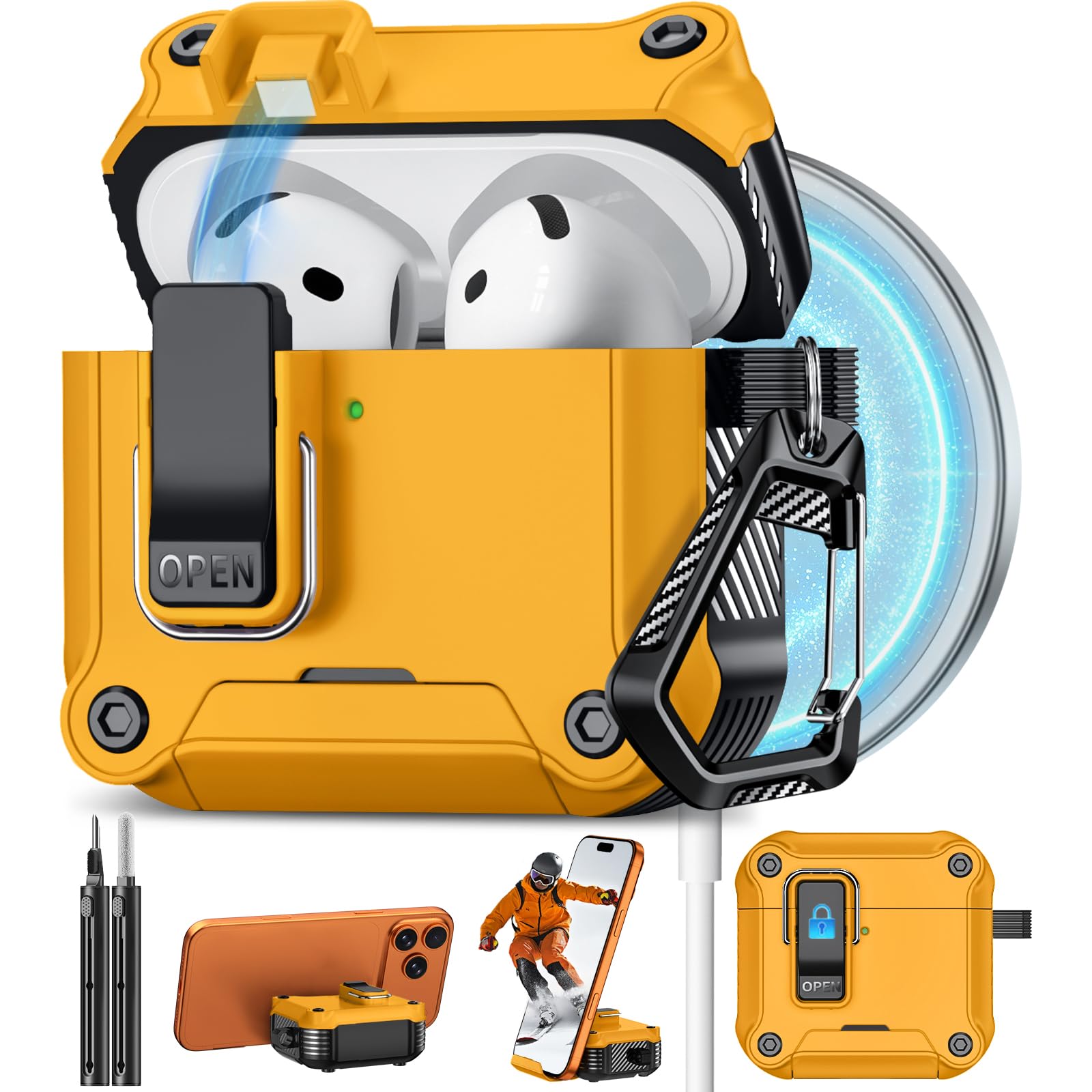 Pohgelan for AirPods 5/4 Case (2026/2024) with Safety Lock-Yellow