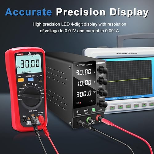Miniatura 5 de NICE-POWER Fuente de alimentación CC variable 30V 10A, fuente de alimentación de banco de CC regulada de conmutación ajustable con interruptor de