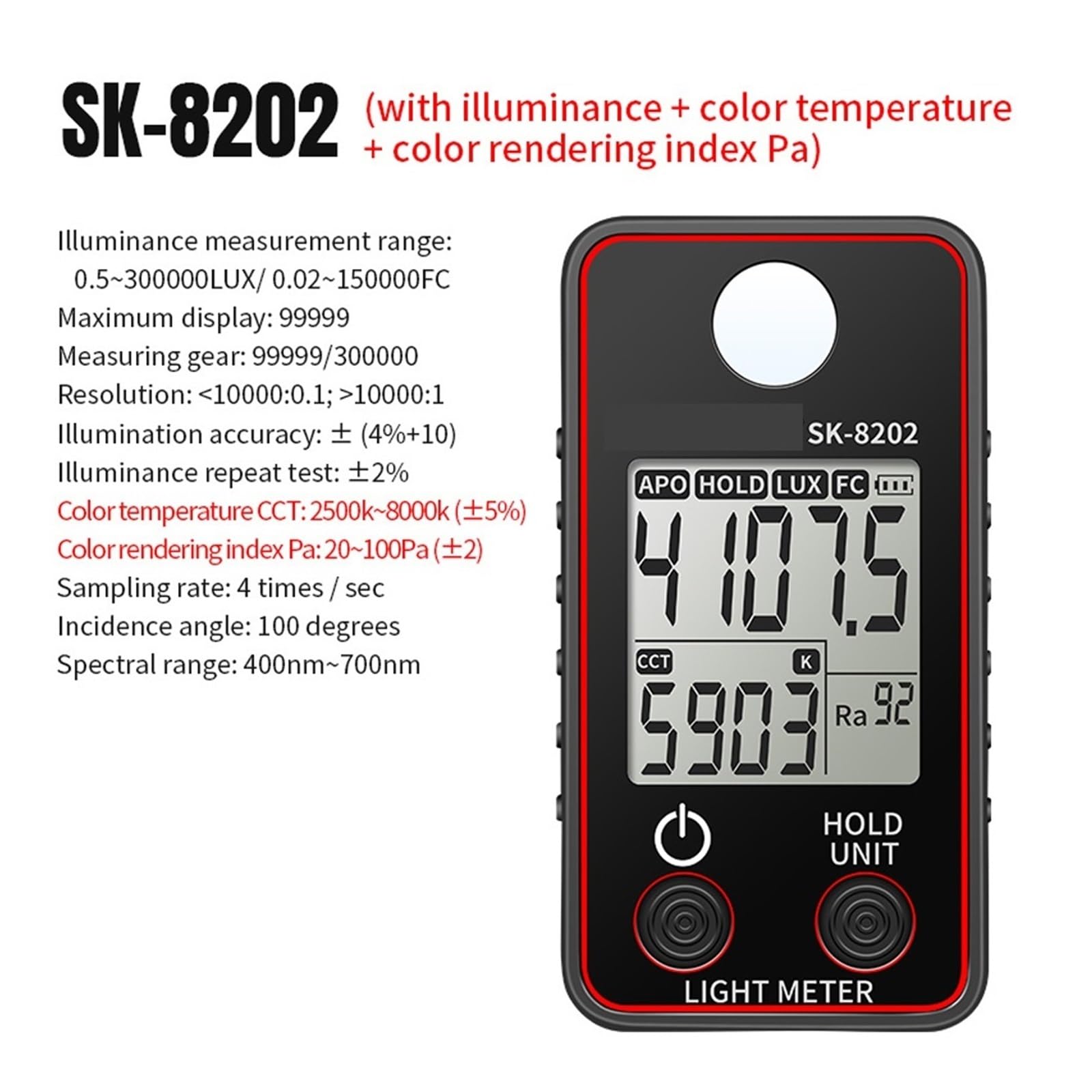 Spektrometr, Tester Temperatury Barwowej Miernik Natężenia Oświetlenia 0,5-300000LUX Testowy LED Fotograficzne Urządzenie Do Pomiaru Luminancji(SK-8202)