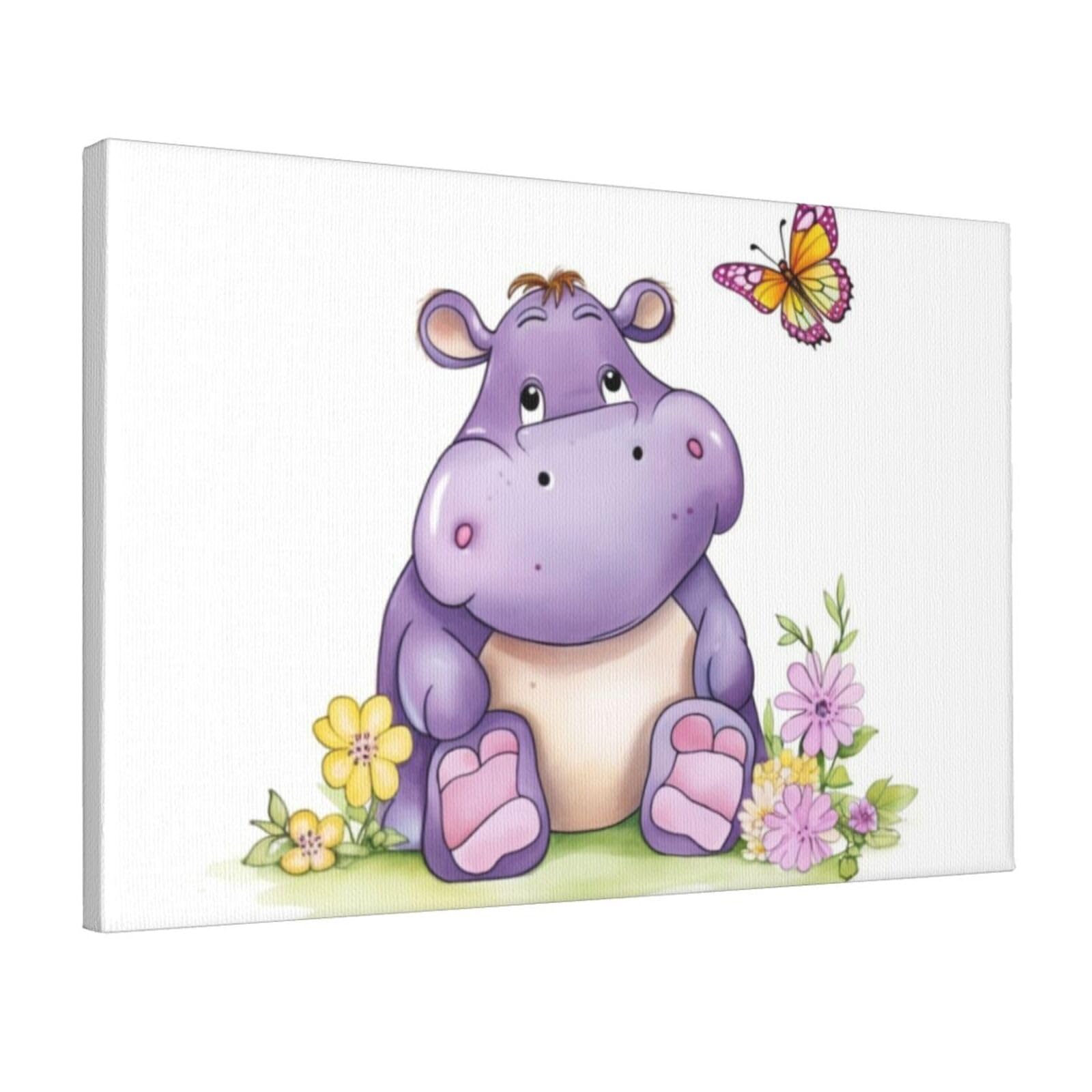 KLOPH Butterfly and hippo Canvas Wall Art for Living Room 12"x18" Modern Artwork Painting for Bathroom Hanging Canvas Prints Aesthetic Wallart for Bedroom Kitchen Office Wall Decor