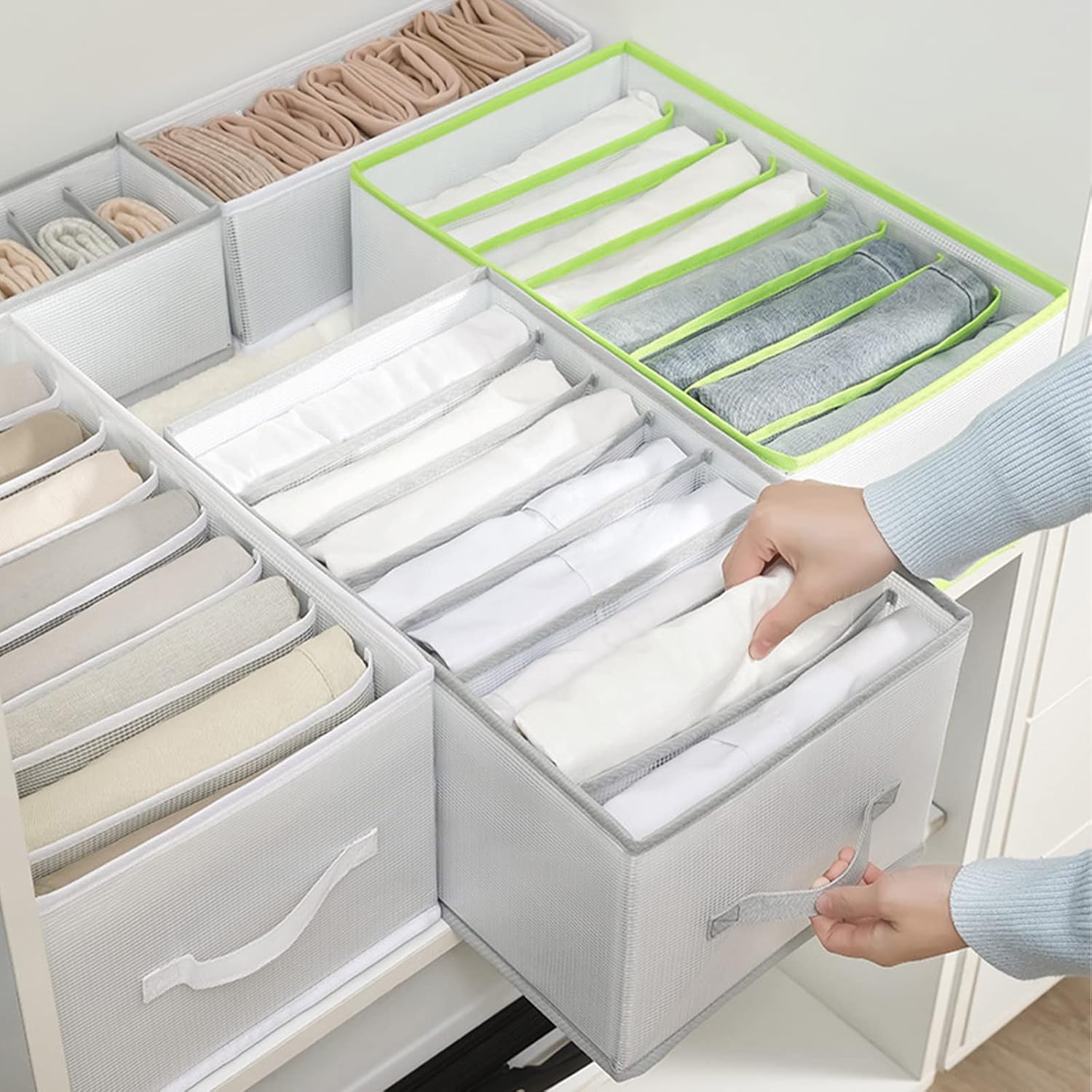 Closet Organizer Wardrobe Washable Foldable Visible Clothes Organizer Storage Boxes Drawer Mesh Separation Box for Home T-Shirt Jeans Socks Panty PVC 3PCS 5/7/8 Grids