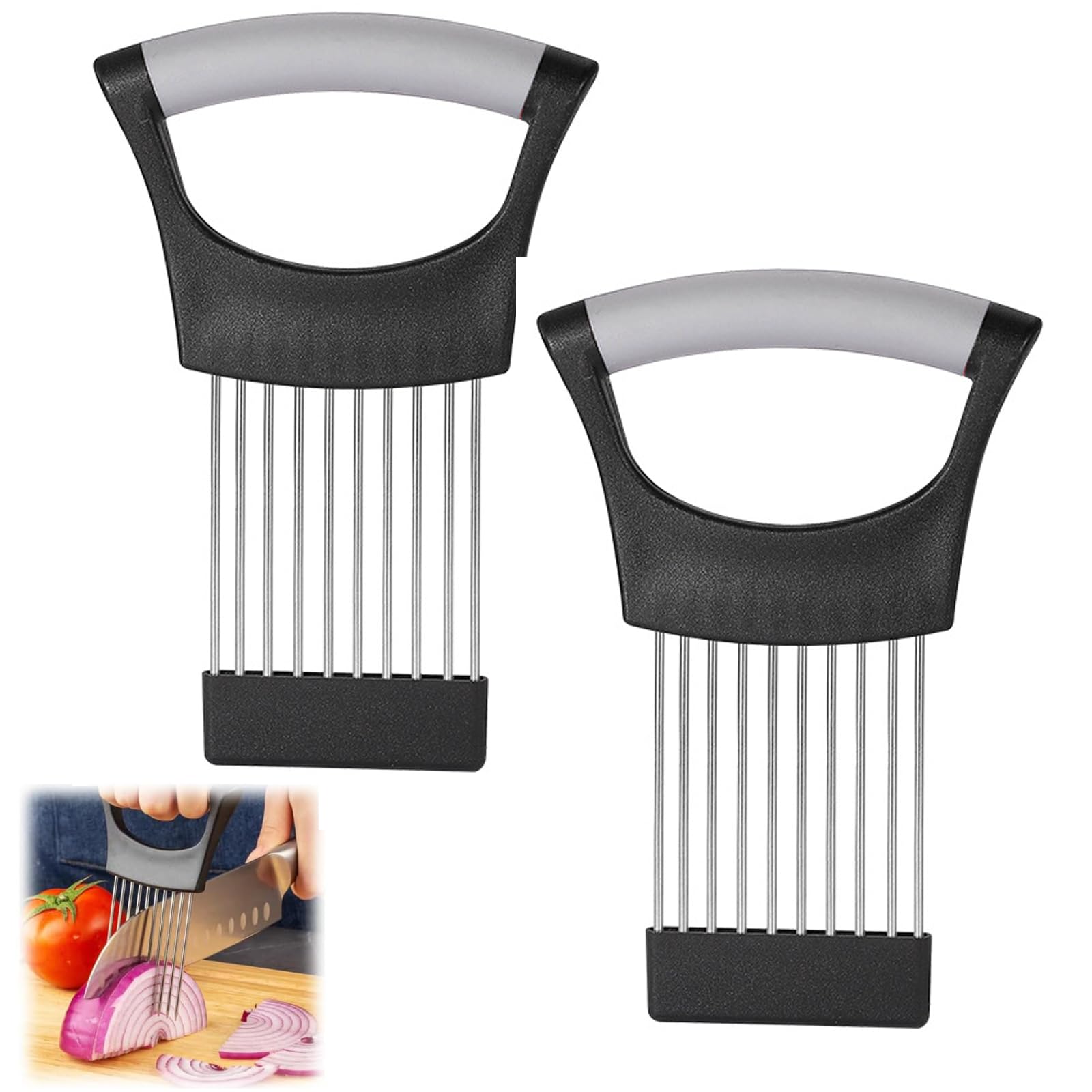 2PCS Onion Slicer and Holder - Kitchen Gadget for Cutting Vegetables Fruits, Potatoes, Meat, Tomatoes - Anti-Slip Design