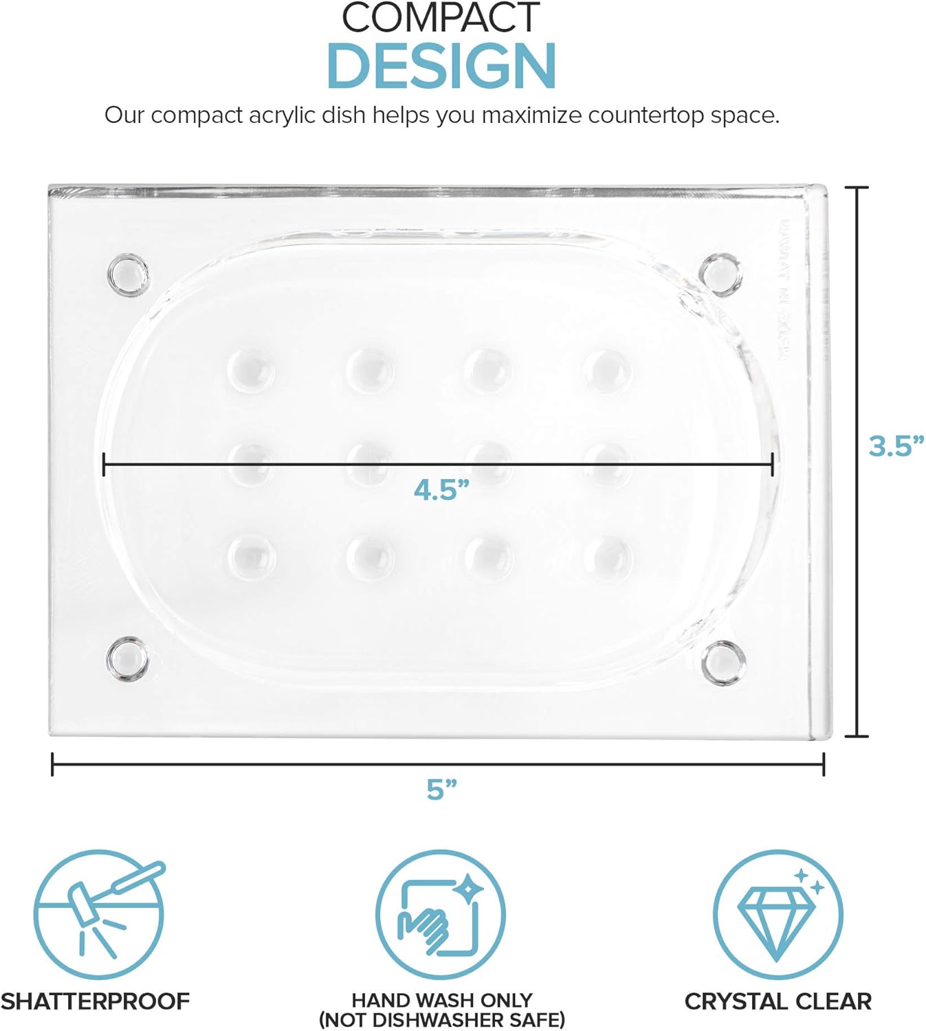 Modern Innovations Acrylic Soap Dish - Shatterproof Clear Plastic Soap Dish – Crystal Clear Soap Dish for Bar Soap Holder, Sponge Holder, or Small Bathroom Tray in Showers, Kitchens, Hotels and More : Home & Kitchen