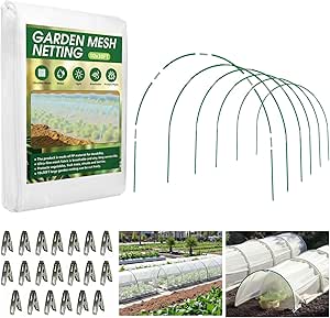 Garden Netting Kit for Raised Beds, 10x30FT Ultra Fine Mesh with 6 Sets of 8FT Fiberglass Garden Hoops and Clips