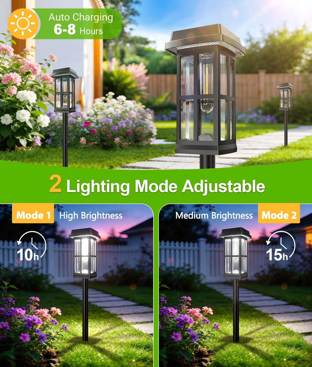 Ahaorigin 8 Pack Solar Pathway Lights Outdoor, 2 Lighting Modes Waterproof Solar Lights Outdoor, Brighter Up to 15Hrs Outdoor Solar Lights for Garden Landscape Path Walkway Driveway Sidewalk image 4