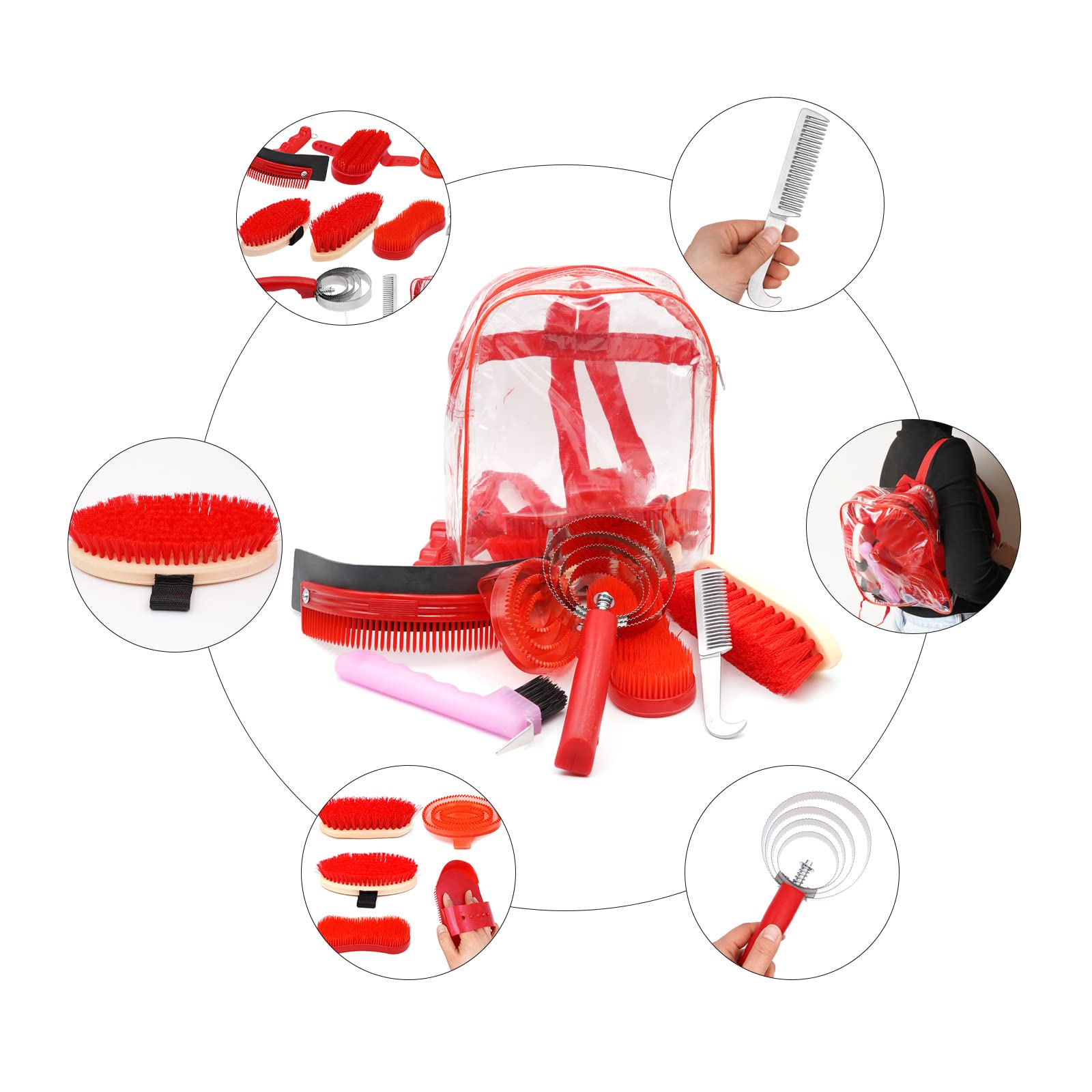 10 in 1 Kit per la Toelettatura dei Cavalli Spazzola per Cavalli Pettine Curry Spazzola per la Cura dei Cavalli Raschietto per Sudore Pettine per la Pulizia Ottima Presa