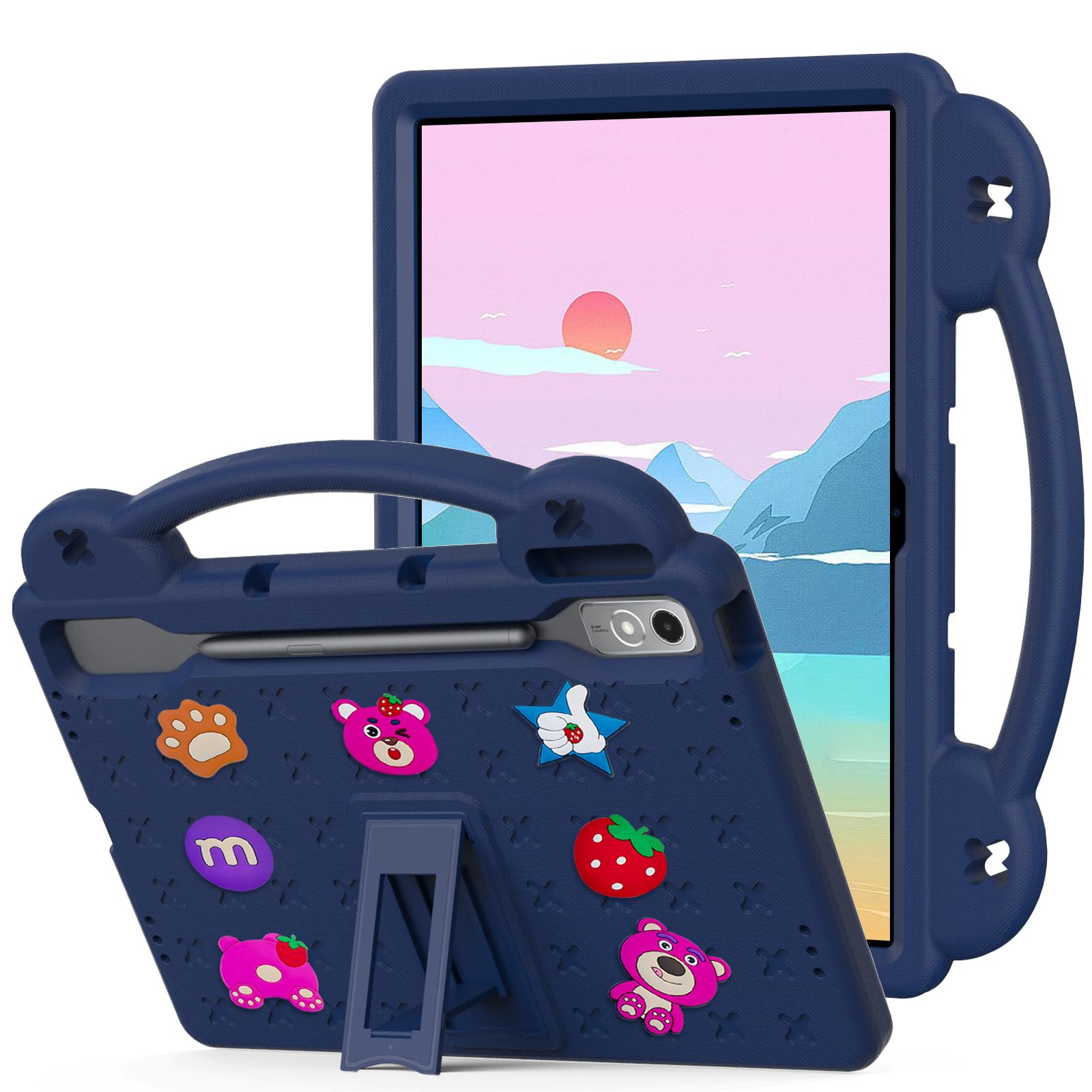 YRH for Lenovo Tab P12 12.7 inch Case 2023 (TB370FU), Kids EVA Stand Handle Protective Cover for Lenovo P12 Tablet Case, Navy