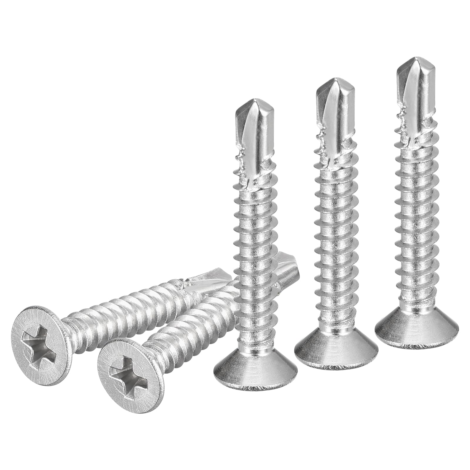 DTGN 100Pcs ST4.8x32mm Self Drilling Screws, 304 Stainless Steel Flat Head Phillips Sheet Metal Screw