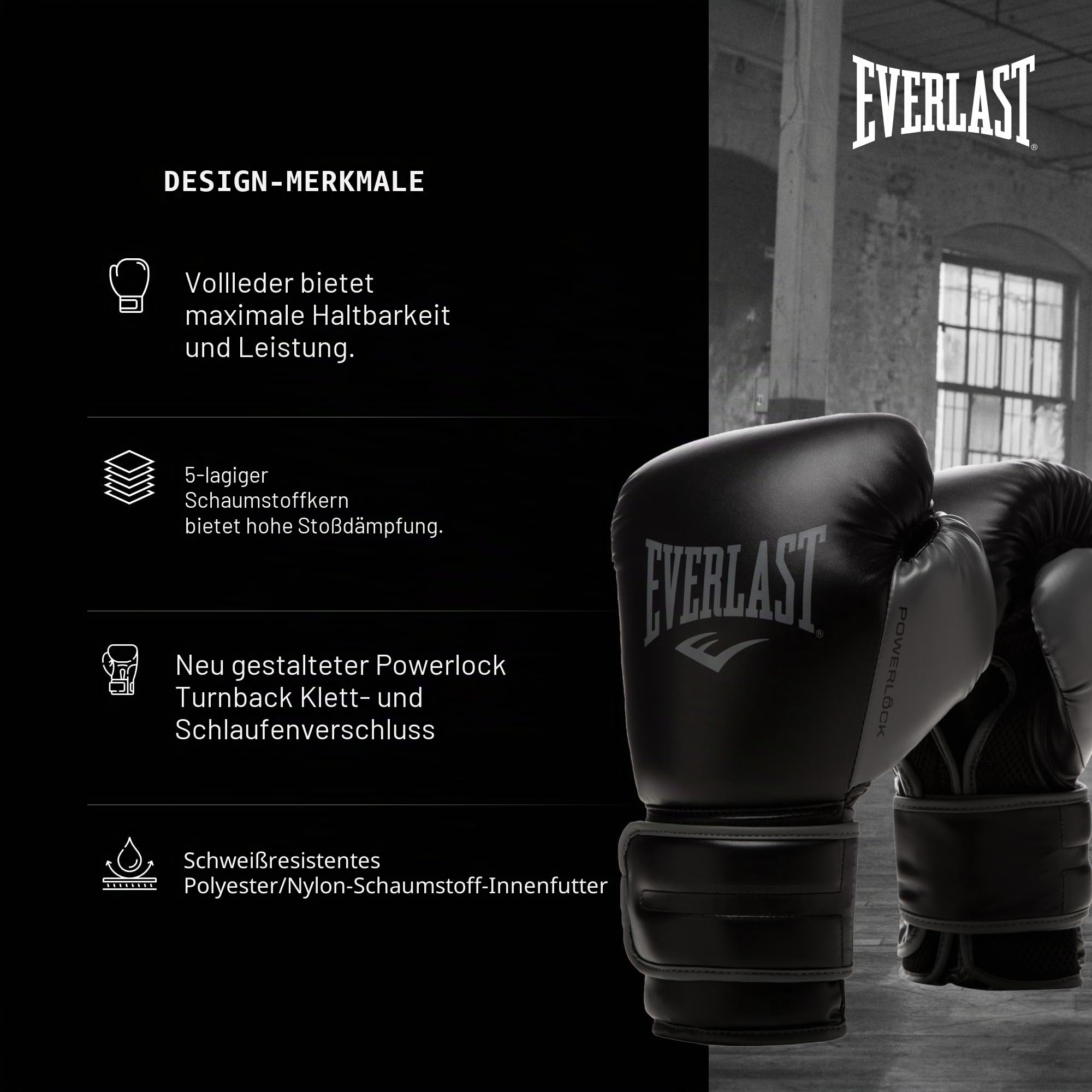 Everlast Powerlock OG & Powerlock 2R Boxhandschuhe, Trainingshandschuhe für Sandsack, Pratzen & Sparring, Klettverschluss, Advanced Foam Technologie, Ergonomischer Griff – Original Everlast Ausrüstung