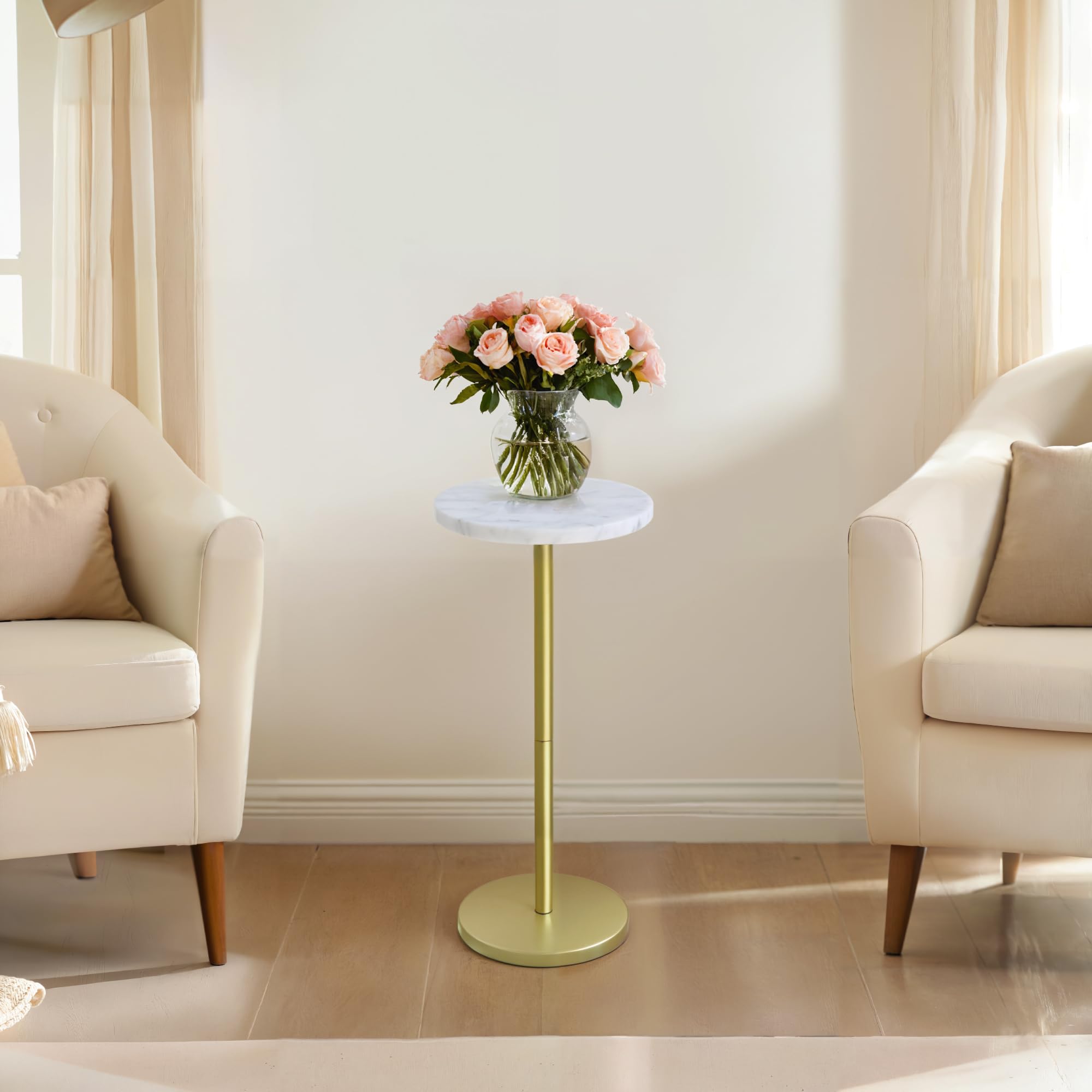 Nature Marble Drink Table, Pedestal Table, Small Round Side Table, Martini  Table for Living Room, Bathroom, Small Space (White)