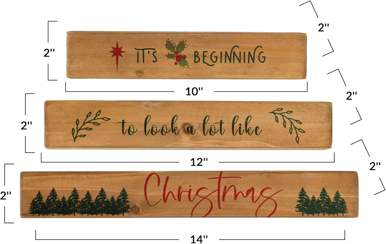 Creative Co-Op 14' L x 2' W x 2' H, 12' L x 2' W x 2' H & 10' L x 2' W x 2' H Stacking Wood Block Décor It's Beginning to…, Multi Color, Set of 3
