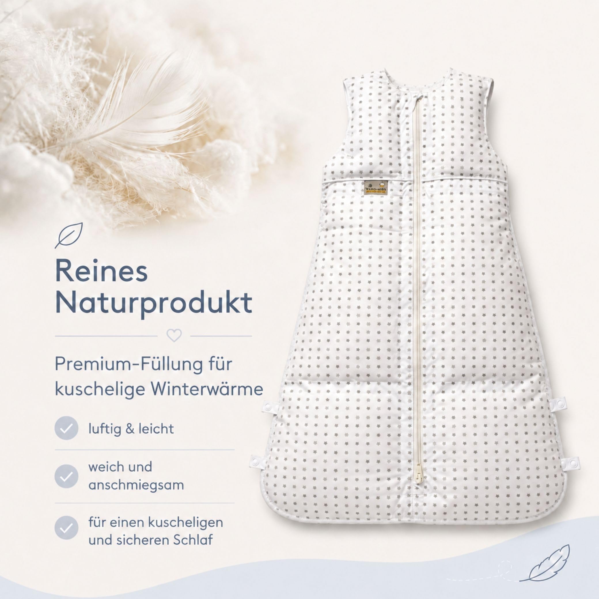 Set ARO Artländer Daunenschlafsack mit Stoffwindel Blaubär/Winterschlafsack längenverstellbar/Baby-Schlafsack mit Premiumdaunen