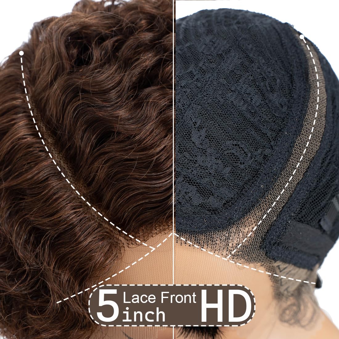 8" Curly Wave Side Part 13x5x1 HD Lace Front Wigs Short Bob Pixie Cut Brazilian Remy Human Hair 150% Density Deep Curly Lace Front Wigs for Women Ombre Color