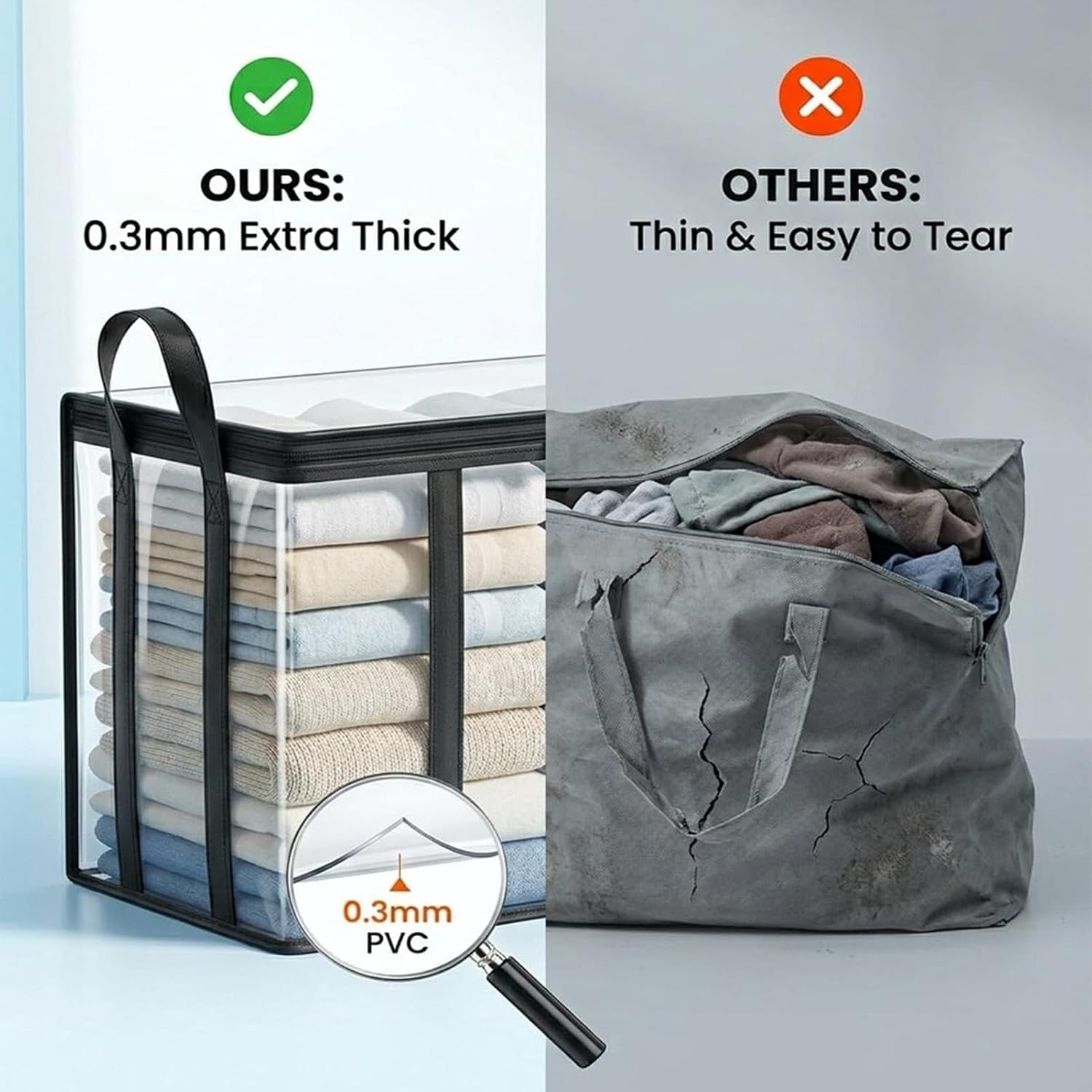 Heavy Duty Storage Bags - Foldable Packing Tote with Handles for Clothes | Heavy Duty Storage Bags designed with strong handles for easy carrying, Foldable Packing Tote ideal for Travel and Moving