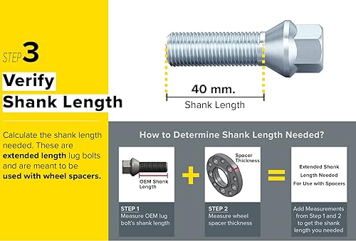 Vista 12 de 20 pernos de lengüeta negros de longitud OEM de 14 x 1.5 (1.063 in de longitud, asiento cónico cónico) compatibles con Audi TT A3 A4 S4 A5 S5 A6 S6