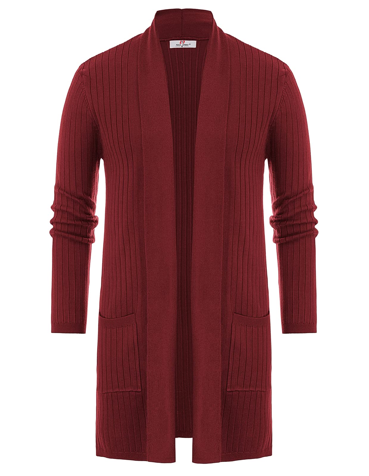pj paul jones Men's Shawl Collar Open Front Long Cardigan Ribbed Knit Sweater with Pockets-picture-51