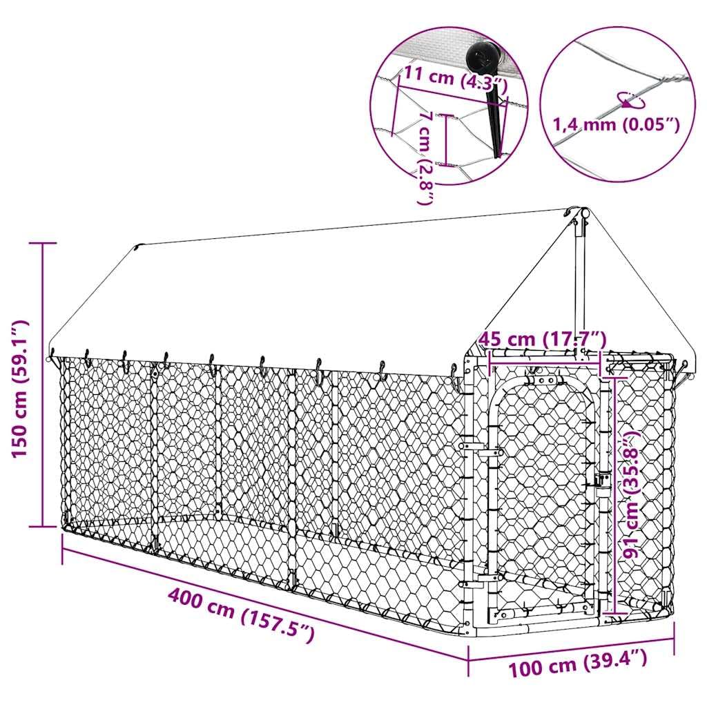 Chenil extérieur avec toit 400x100x150 cm