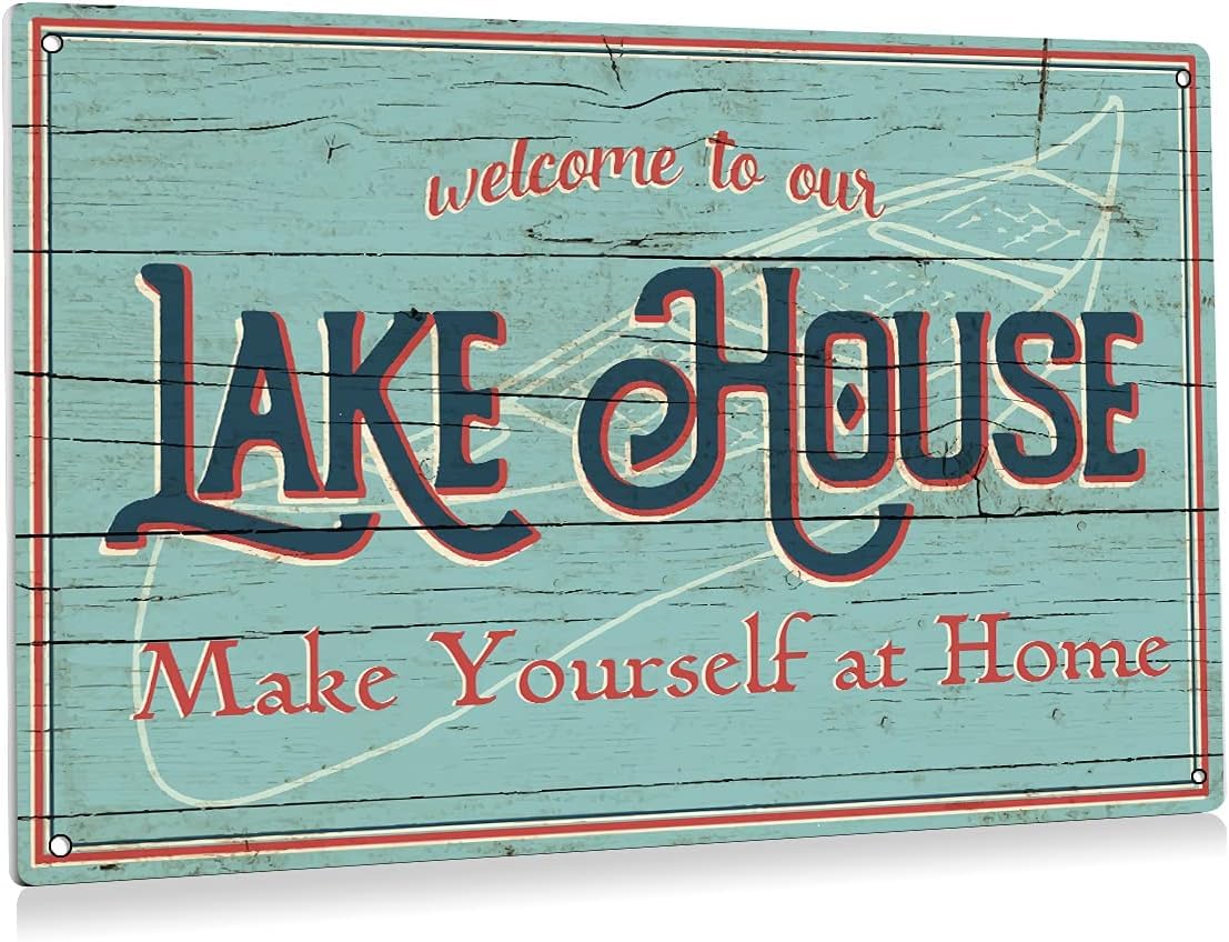 Welcome to Our Lake House Vintage Metal Tin Sign Posters Wall Art Aluminum Sign For Cafe Bar Garden Home Bathroom Decoration 6x8 inch