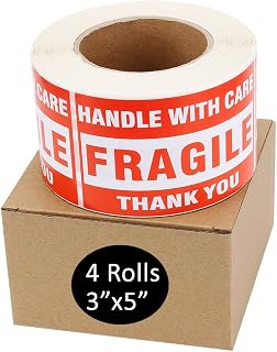MFLABEL 4 Rolls 3"x5" Fragile Tapes Stamp - Handle with Care Stickers - 500/ Roll Shipping Labels