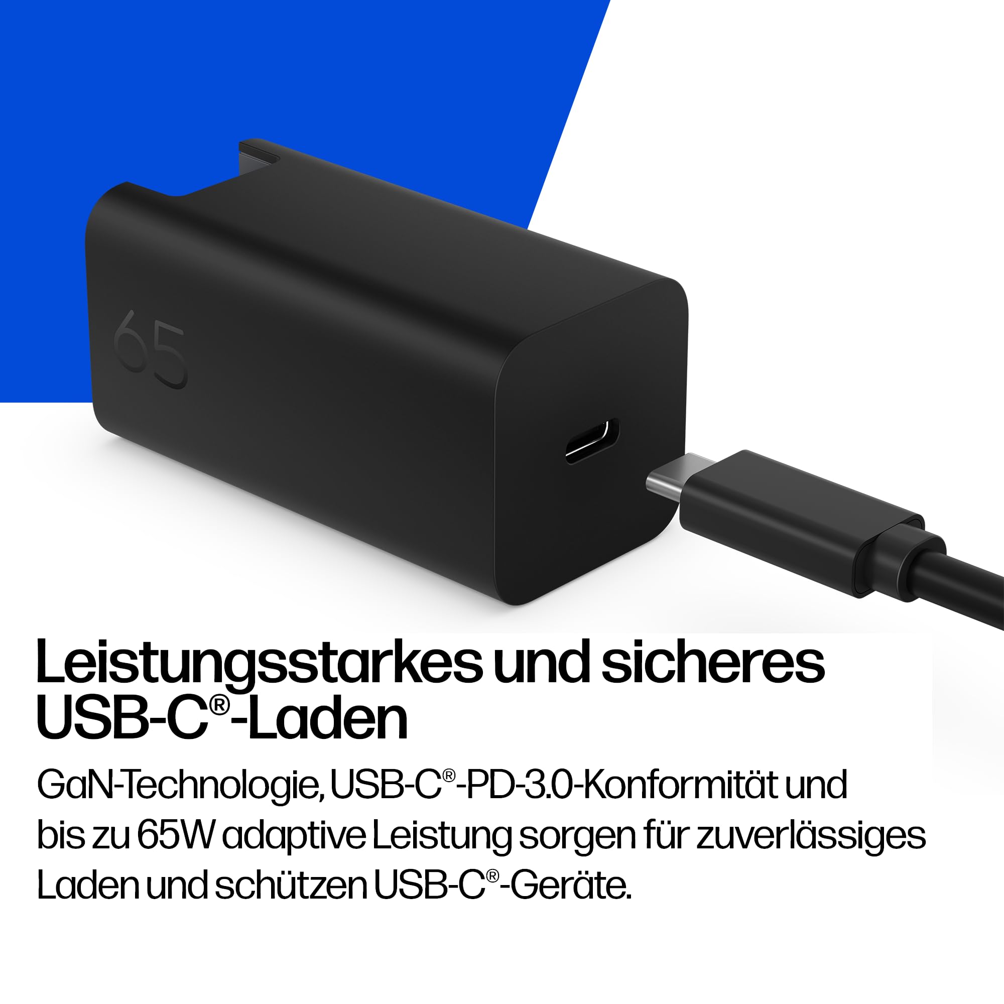 HP 65W GaN USB-C Laptop Ladegerät mit 2 m Ladekabel | Laptop, Tablet & Smartphone, Bis zu 65 W Leistung, USB-C Power Delivery, Breite Kompatibilität, Integrierter Hardwareschutz