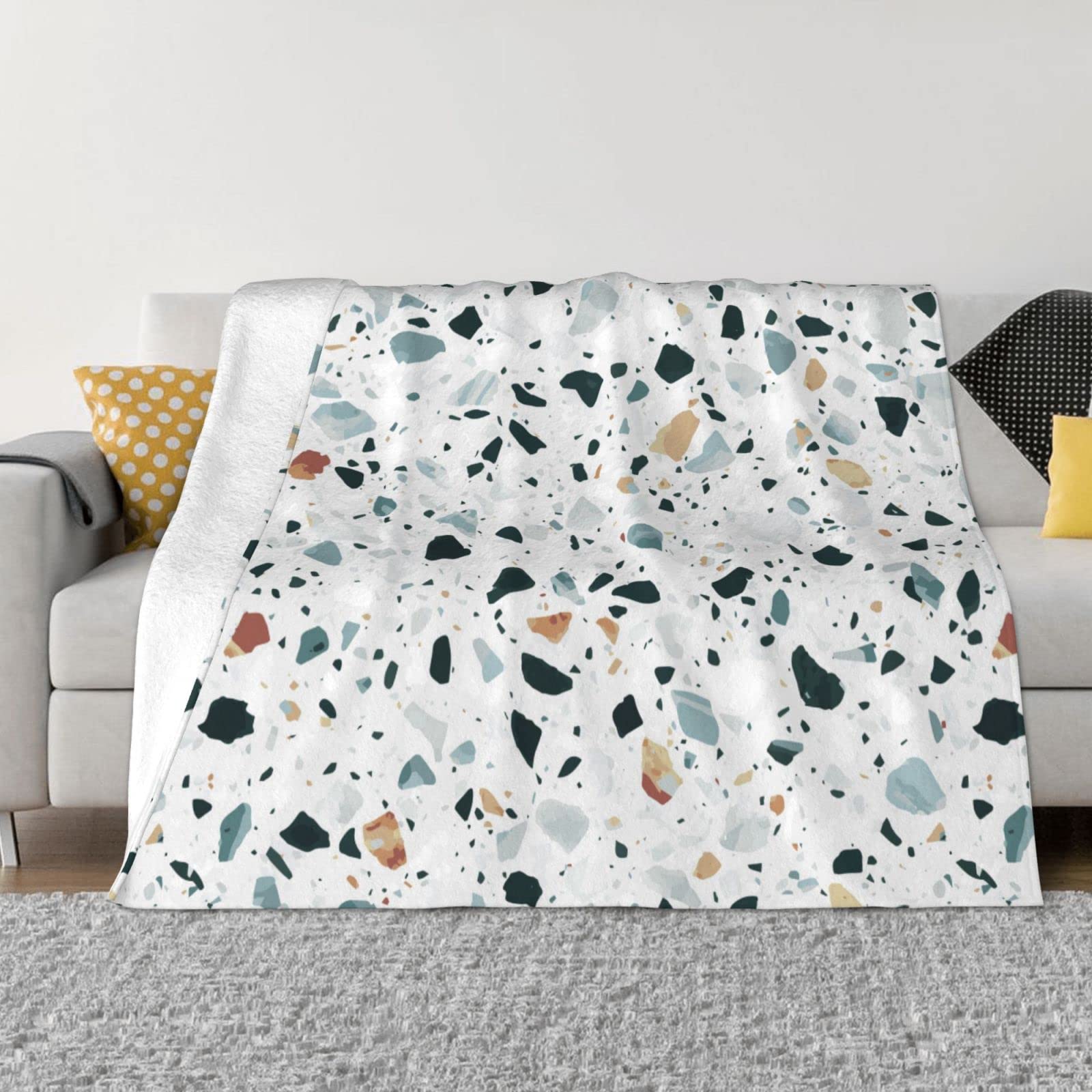 Couverture douce en flanelle pastel Terrazzo contre les nuits fraîches en quatre saisons