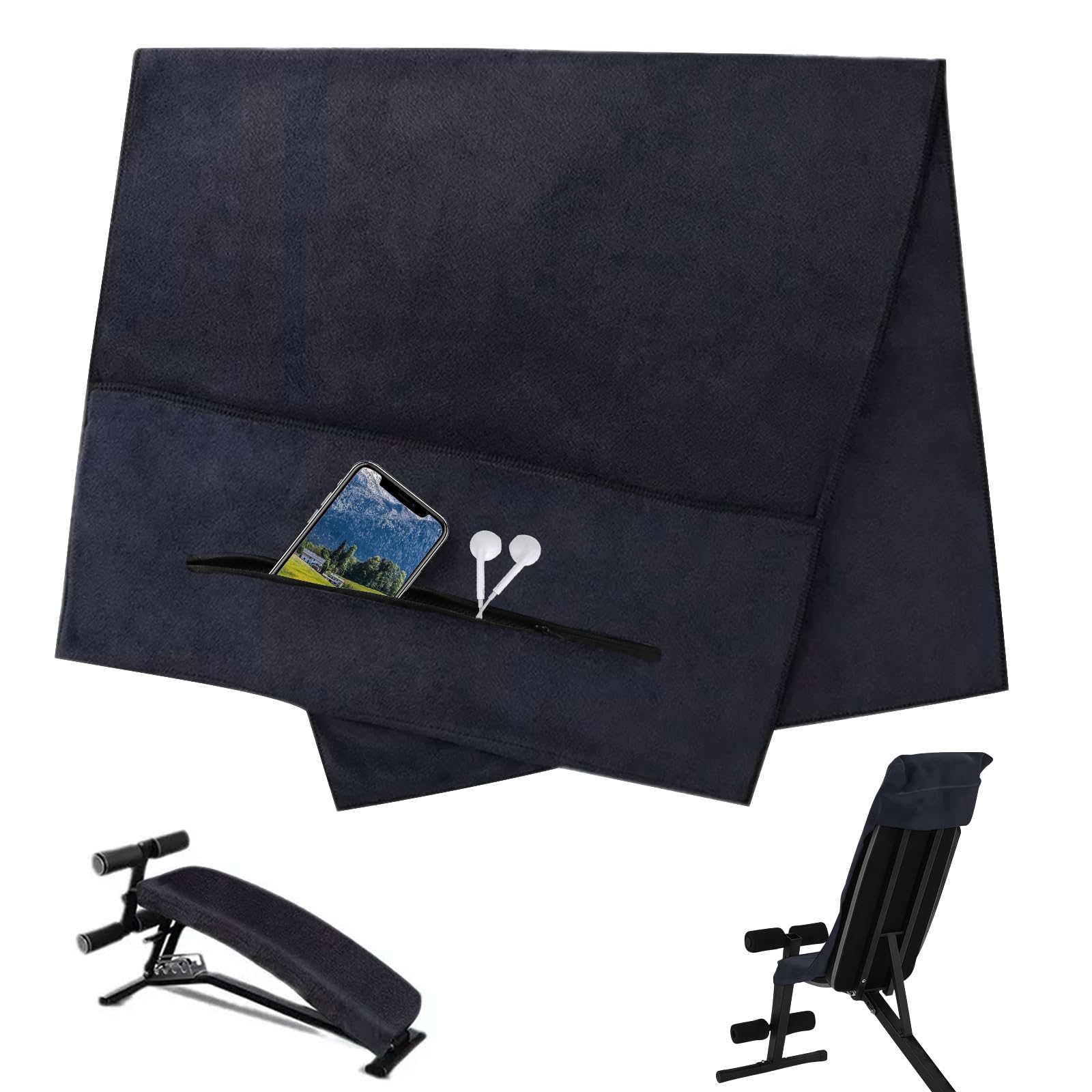 Ręcznik do fitnessu, 120 x 50 cm, z kieszenią na zamek błyskawiczny, ręcznik sportowy, do studia fitness, chłonny ręcznik sportowy, z mikrofibry, do uprawiania sportu, na siłownię, trening na
